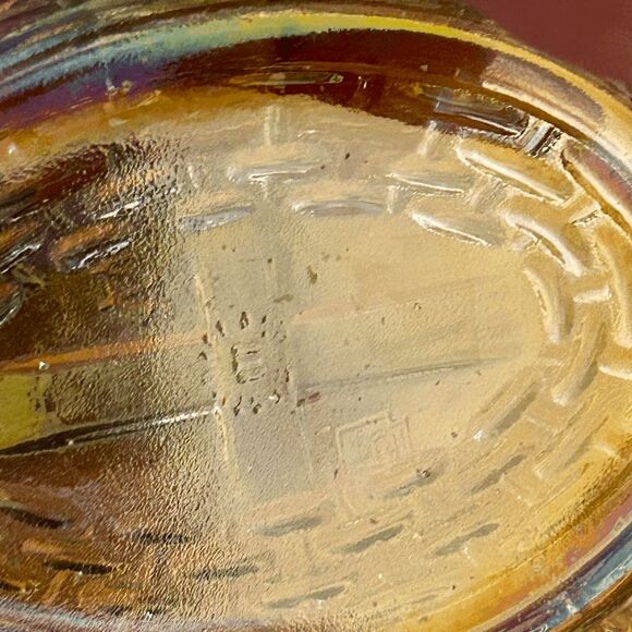 Mosser Glass Hen on Nest – Carnival Marigold with Red Slag Trim – Westmoreland M - Picture 3 of 4